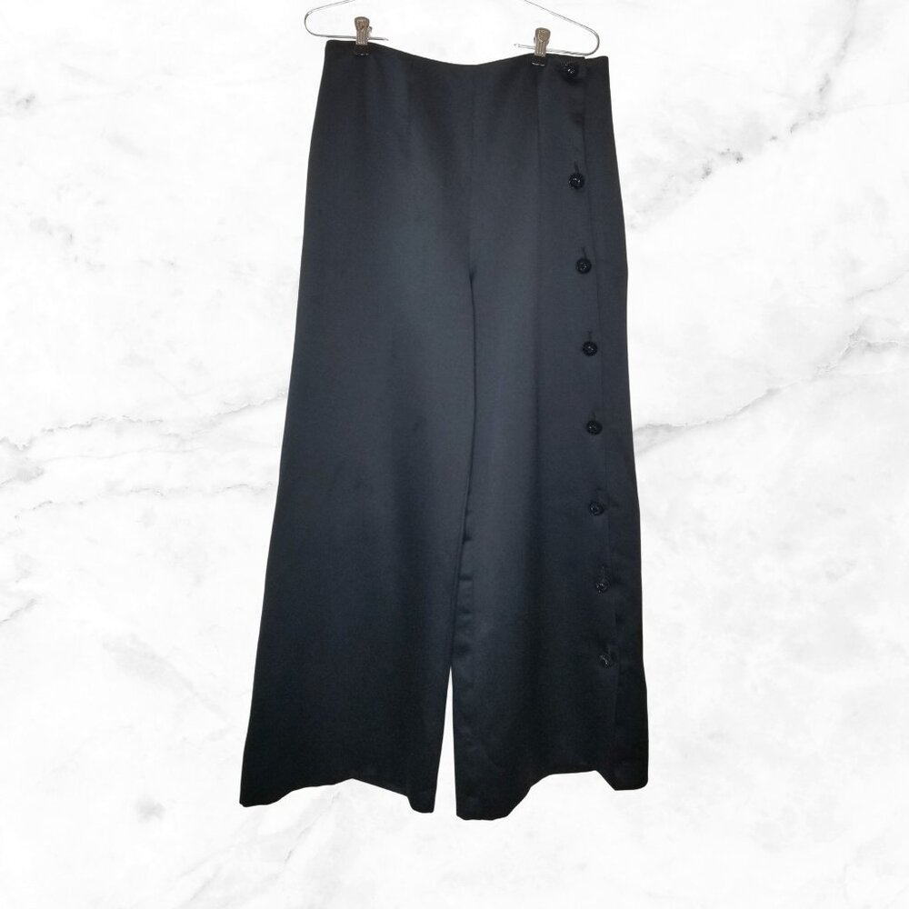 Wide-Leg Black Pants with Full-Length Button Detailing - Unbranded